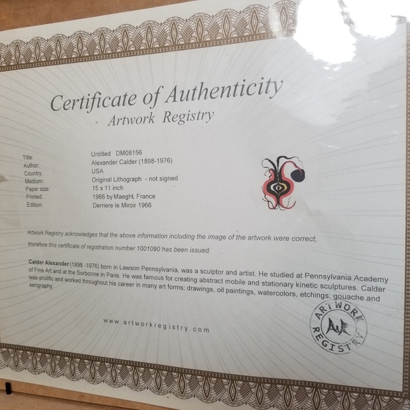 ALEXANDER CALDER 15X11 lithograph 1966 "ONION BULB" coa - Picture 2 of 5